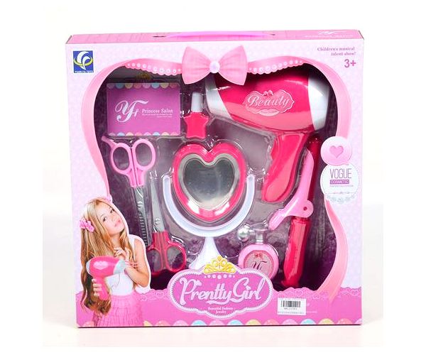 Pretty Girl pink set coafor cu foarfecă și uscător de păr