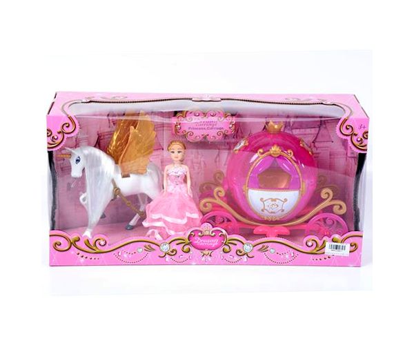Hercegnő rózsaszín hintóval fényekkel és hangokkal játékszett