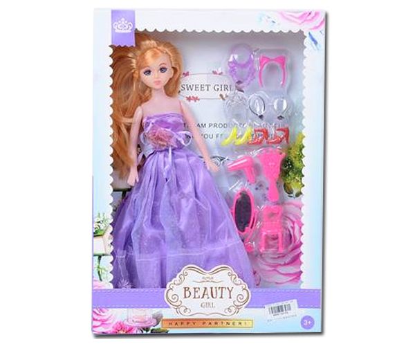 Hercegnő baba lila ruhában 30cm