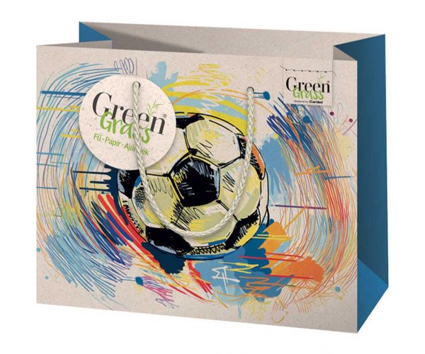 Pungă cadou Green Grass, cu imprimeu de minge de fotbal, mărime medie, 18x10x23 cm