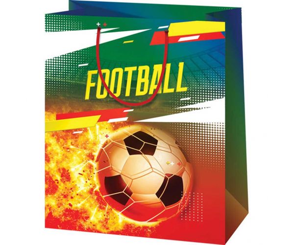Pungă cadou exclusivă, de mărime medie, cu model de minge de fotbal 18x23x10 cm