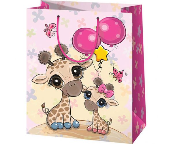 Pungă de cadou exclusivă, de dimensiune medie, cu imprimeu cu girafe 18x23x10cm