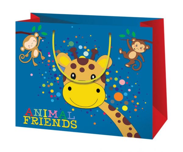 Pungă mare de cadou cu model de prieteni animali 33x26,7x13,7cm