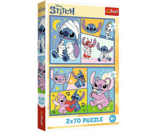 Puzzle 2x70 piese cu Stitch și prietenii - Trefl