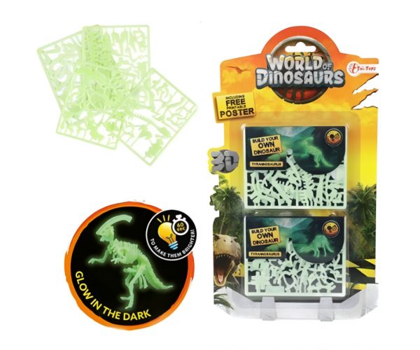 Puzzle 3D fluorescent cu dinozauri, disponibil în mai multe variante, 1 buc.