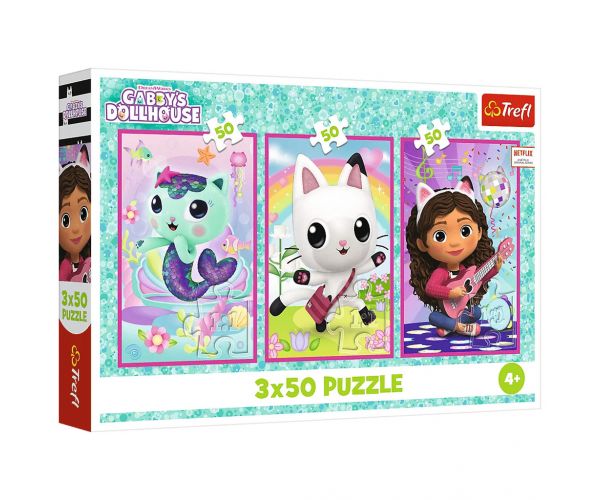 Puzzle 3x50 piese - Căsuța de păpuși a lui Gabi cu Gabi și pisicile - Trefl