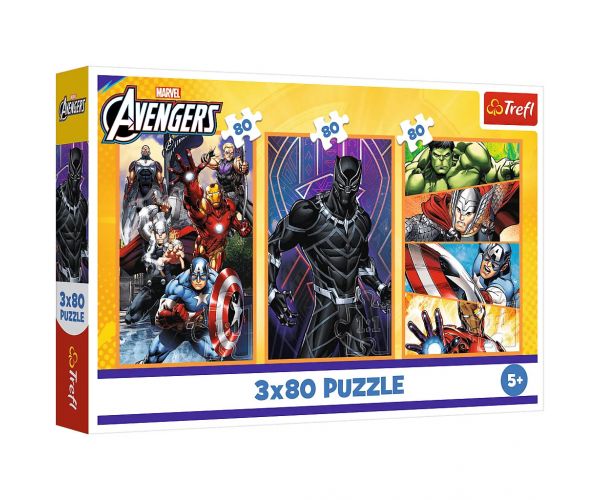 Puzzle 3x80 piese cu Răzbunătorii - Trefl