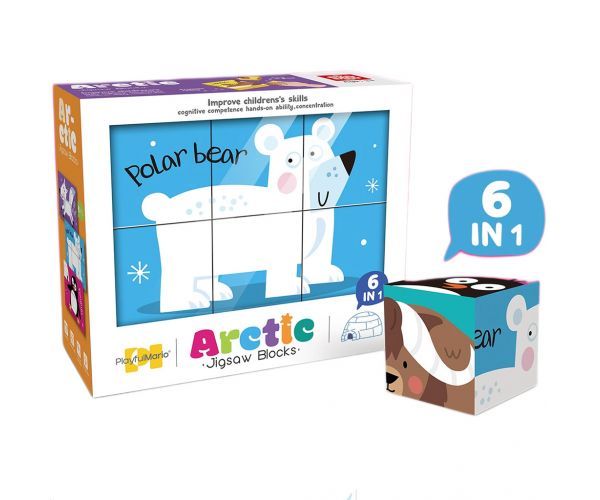 Puzzle 6 în 1 cu cuburi de poveste - Animale arctice