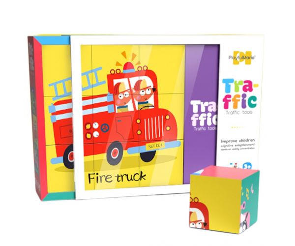Puzzle 6 în 1 cu cuburi de poveste - Vehicule
