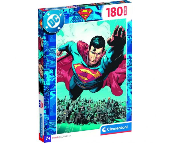Puzzle DC Comics Superman care zboară deasupra orașului, 180 de piese - Clementoni