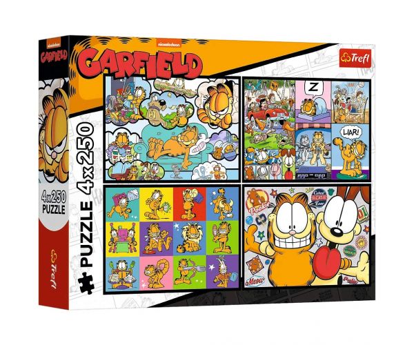 Puzzle Garfield - Aventuri, 4x250 piese - Trefl