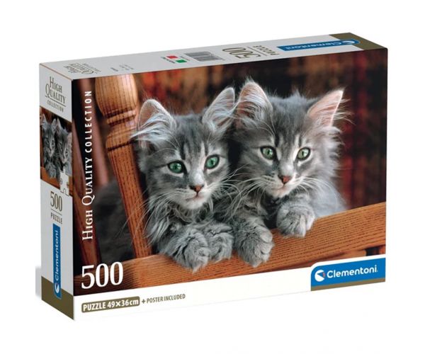 Puzzle compact HQC cu 500 de piese - pisici gri - Clementoni