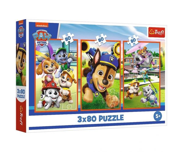 Puzzle cu 3x80 piese cu câini zâmbitori din Patrula Cățelușilor - Trefl