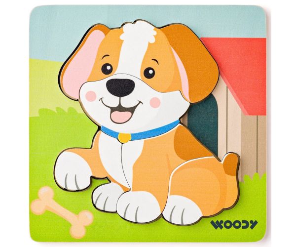 Puzzle cu 5 piese cu câini din lemn - Woodyland