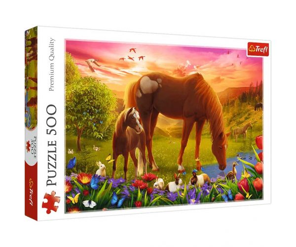 Puzzle cu 500 de piese - Cai pe pajiște - Trefl