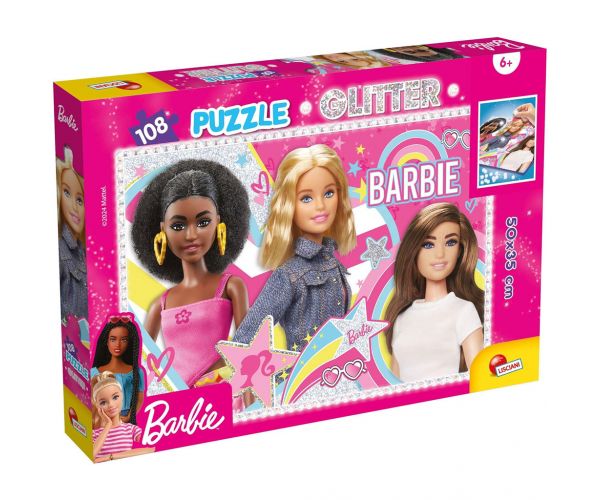 Puzzle cu sclipici Barbie cei mai buni prieteni, 108 piese, 50x35cm - Lisciani