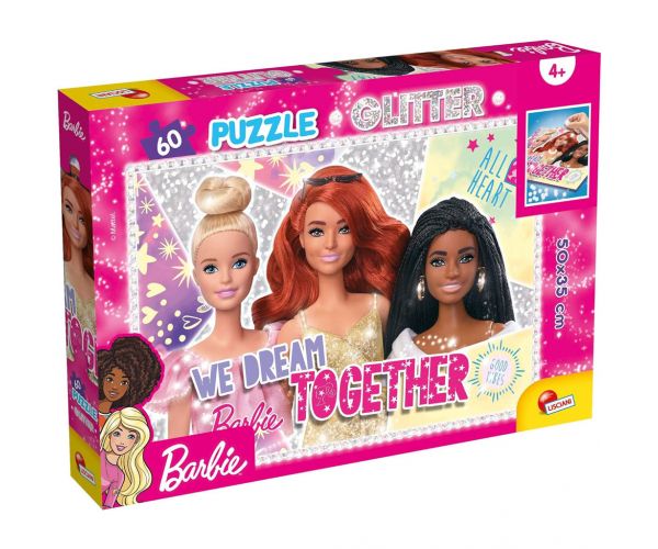 Puzzle cu sclipici Barbie prietene, 60 piese, 50x35 cm - Lisciani