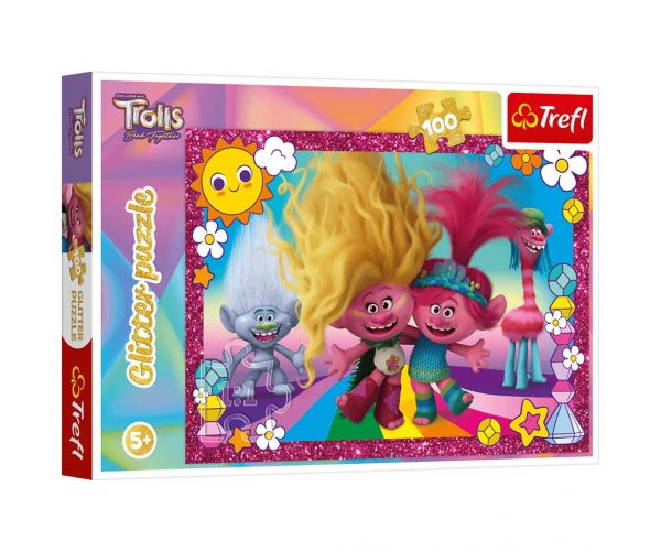 Puzzle cu sclipici Trolls 100 de piese - Trefl