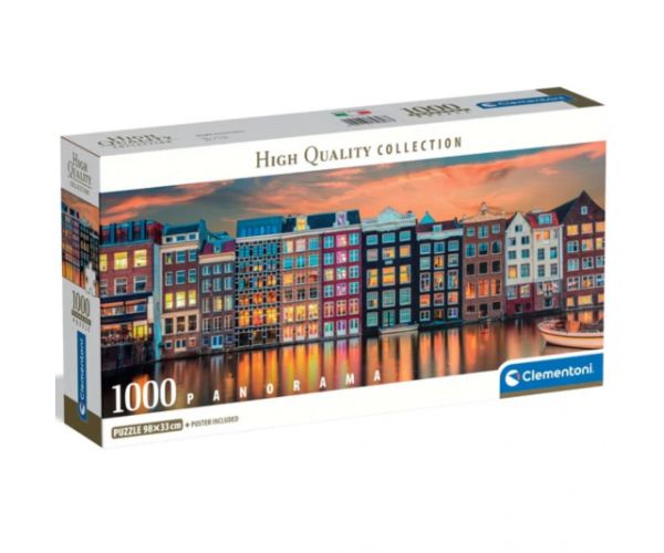 Puzzle de 1000 de piese cu panorama HQC a Amsterdamului luminos - Clementoni
