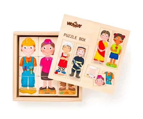 Puzzle din cuburi de lemn cu ocupații - Woodyland