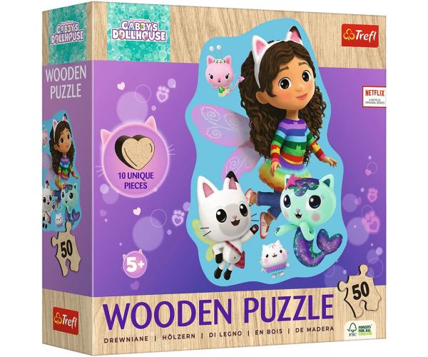 Puzzle din lemn cu 50 de piese conturate - Căsuța de păpuși Gabi - Trefl