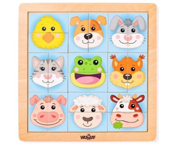 Puzzle din lemn cu capete de animale Montessori - Woodyland