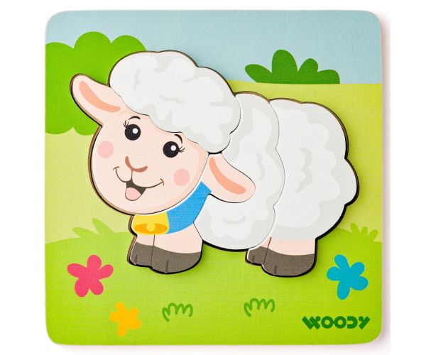 Puzzle din lemn cu mielușei, 5 bucăți - Woodyland