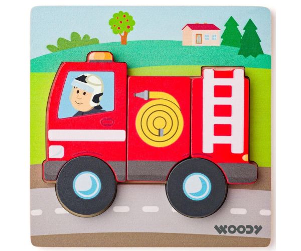 Puzzle din lemn pentru copii cu pompieri, 5 bucăți - Woodyland