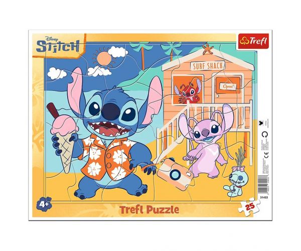 Puzzle în ramă Disney Stitch la plajă, 25 piese - Trefl