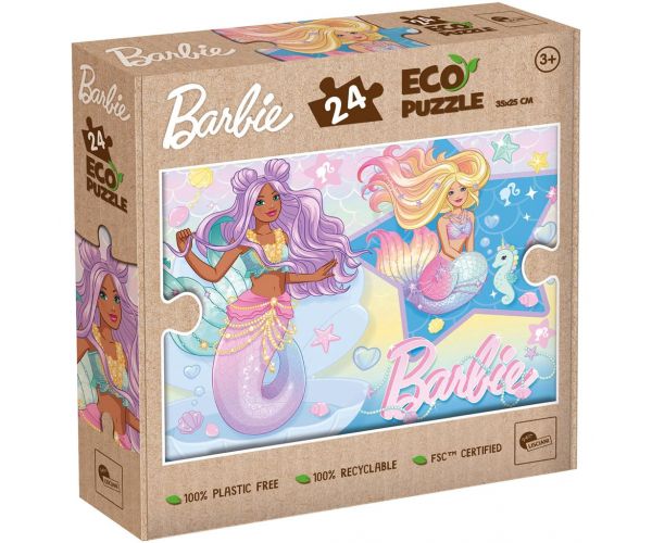 Puzzle mini Eco cu 24 de piese Barbie sirene și prietene, 35x25 cm - Lisciani