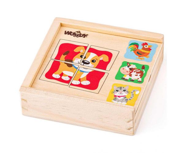 Puzzle mini din lemn cu animale în cutie - Woodyland