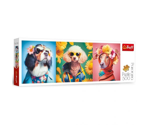Puzzle panoramic cu defilare de modă pentru câini, 500 de piese - Trefl