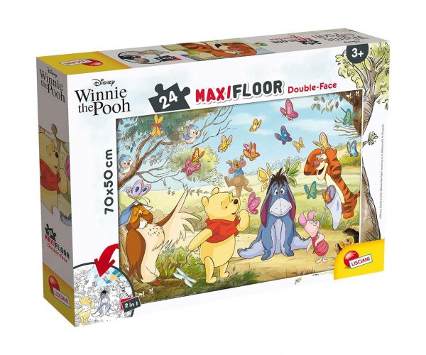 Puzzle și carte de colorat 2-în-1 cu Winnie de Pluș, maxi, 24 piese, 70x50 cm - Lisciani