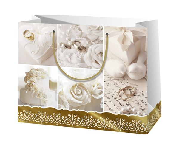 Pungă cadou design de nuntă dimensiune 18x23x10cm