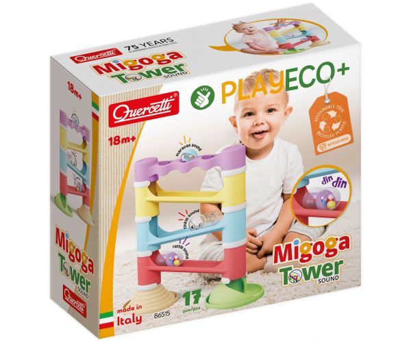 Quercetti: Migoga Tower Eco set de joc cu pistă de bile, 17 piese