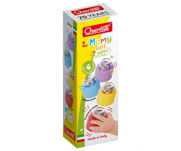 Quercetti: Set de 4 cuburi de construcție moi cu zornăitoare Momy Soft