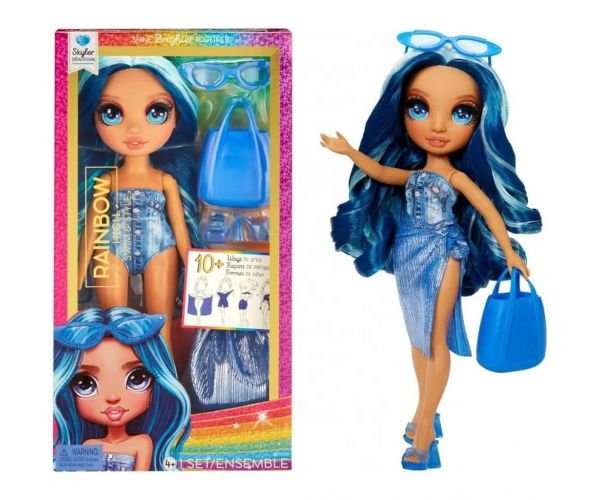 Rainbow High: Papusa de modă Skyler, îmbrăcată pentru plajă, cu modă de litoral