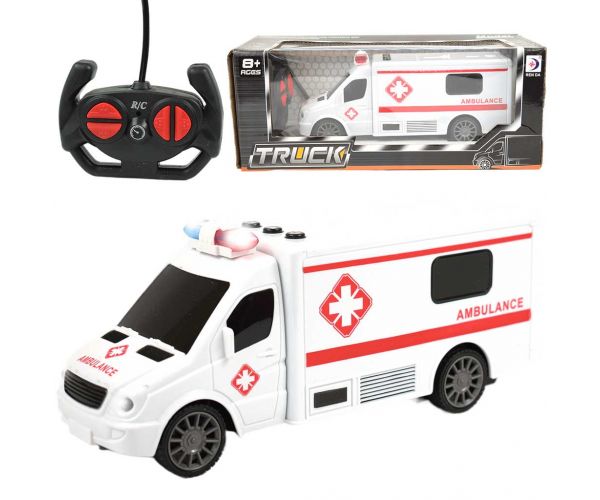 RC Ambulanță cu telecomandă cu efecte luminoase și sonore la scară 1/24 20cm