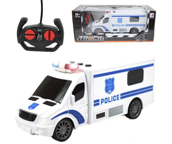RC Microbuz de poliție cu telecomandă cu efecte luminoase și sonore la scară 1/24 20cm