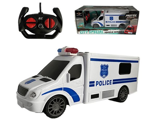 RC Távirányítós rendőr kisbusz fény és hang effektekkel 1:18-as méretarány 20cm