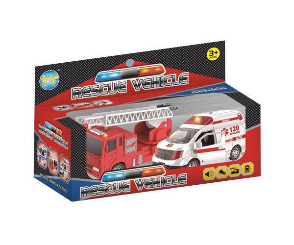 Rescue Vehicle 2 bucăți pompieri și salvare set cu sunete și lumini