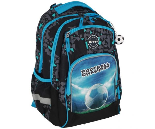 Rucsac școlar rotunjit cu model Spirit: Football Champion 3D, dimensiuni 34x26x44cm.
