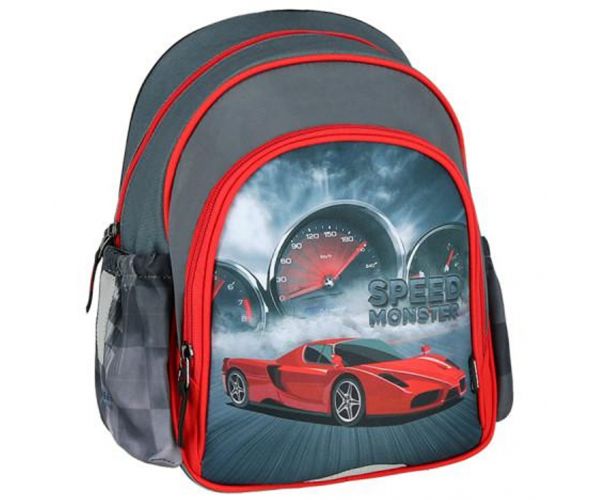 Rucsac școlar rotunjit cu model de mașină de curse roșie Spirit: Speed Monster, dimensiuni 24x13x31cm