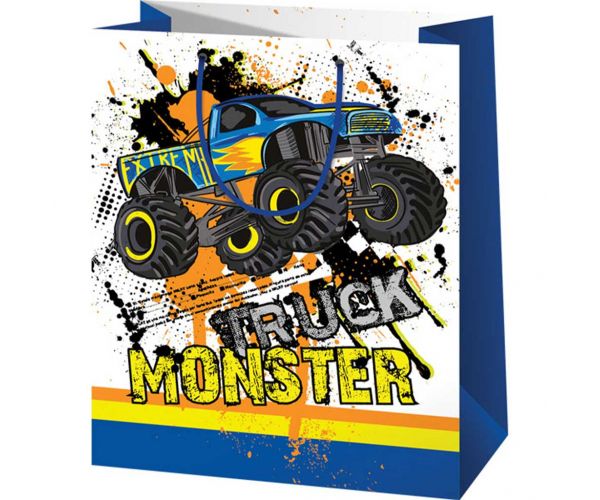 Sac cadou de mărime normală, cu model Monster Truck, 11x6x14 cm