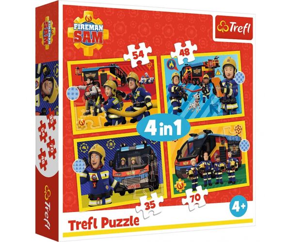 Sam pompierul, puzzle 4-în-1, 35-48-54-70 piese - Trefl