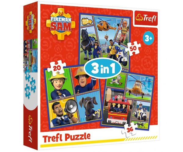 Sam pompierul 3 in 1 de 50, 36 și 20 bucăți puzzle - Trefl