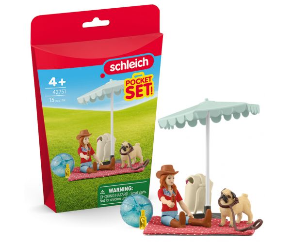 Schleich: Excursia lui Hannah și a mopsului ei la lac set de joacă (42751)