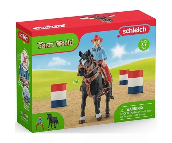 Schleich: Farm World - Set de joacă Cursa cu butoaie cu cowgirl (42576)