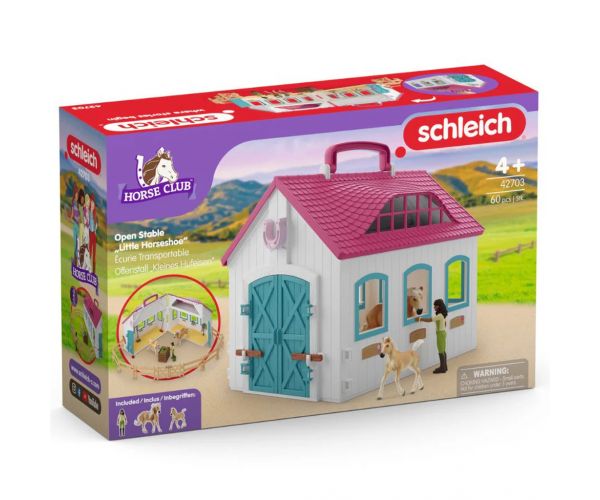 Schleich: Horse Club - Set de joacă cu grajd pliabil cu cai (42703)