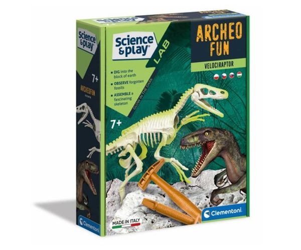 Science&Play: Archeofun Velociraptor luminează set de arheolog - Clementoni
